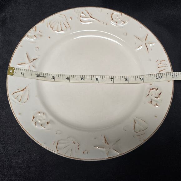 Thomson Hampton Seashell Starfish Embossed 3D Pattern Dinner & Dessert Plate Set - Picture 9 of 11